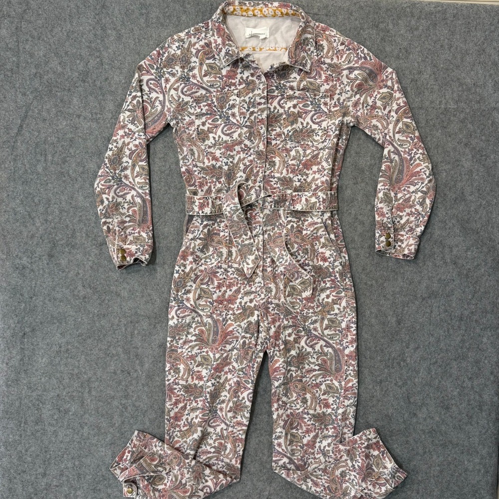 by Anthropologie Multicolored Paisley Long Sleeve Utility Jumpsuit Women's XS